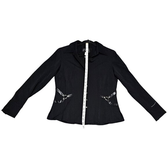 Vex Womens Black Button-Up Blouse With Decorative Ribbon & Pearl Accents - Picture 7 of 8